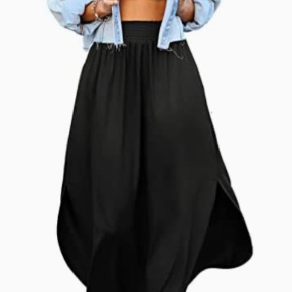 DOUBLJU Women's Waist Band Side Split Maxi Skirt with Pocket - Picture 1 of 8